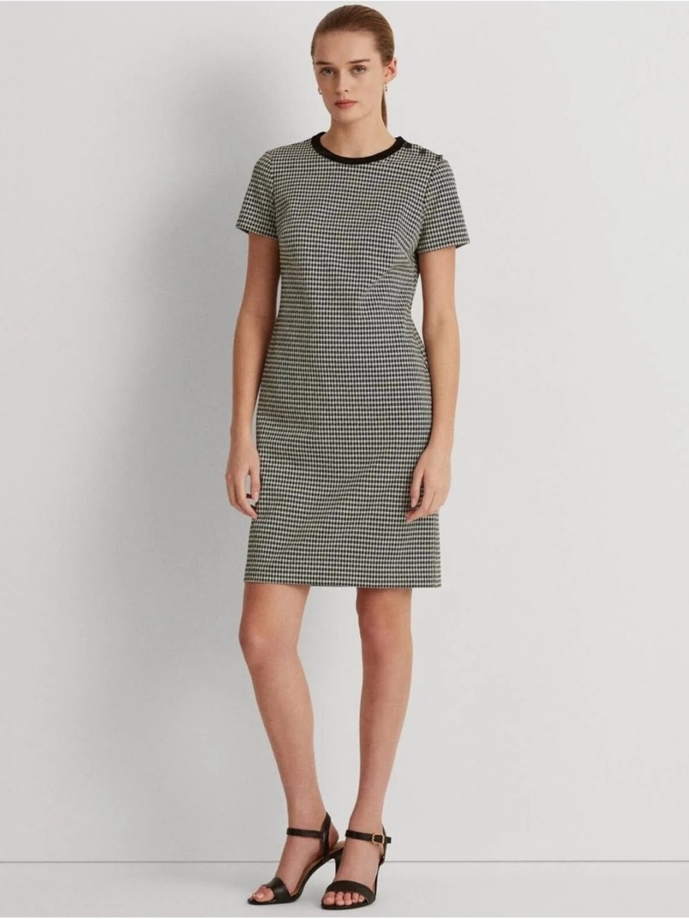 Lauren Ralph Lauren Houndstooth Dress Women’s size 14 Short Sleeve Black White